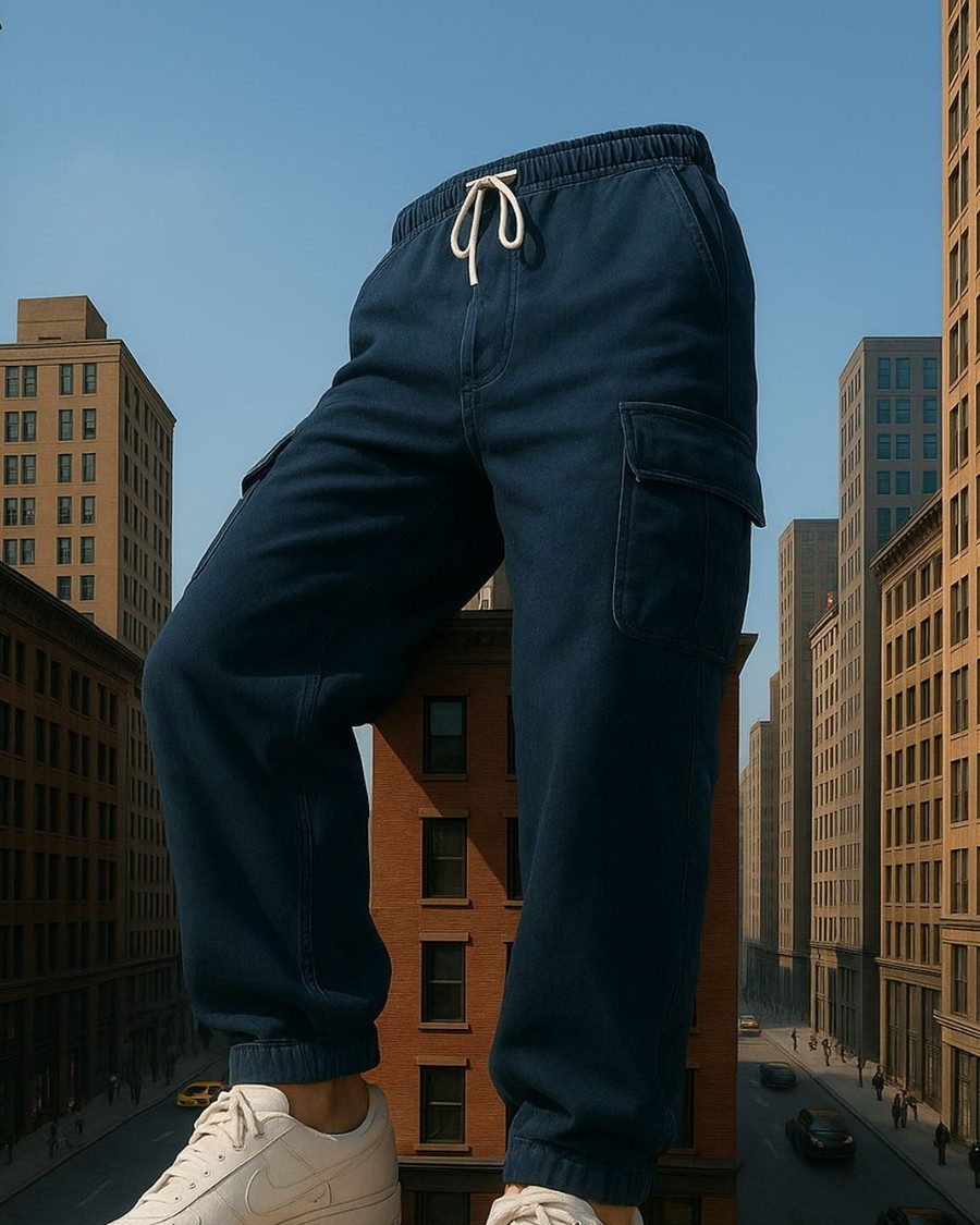 Navy utility cargo trousers from the Shree Jee Collection cargo line